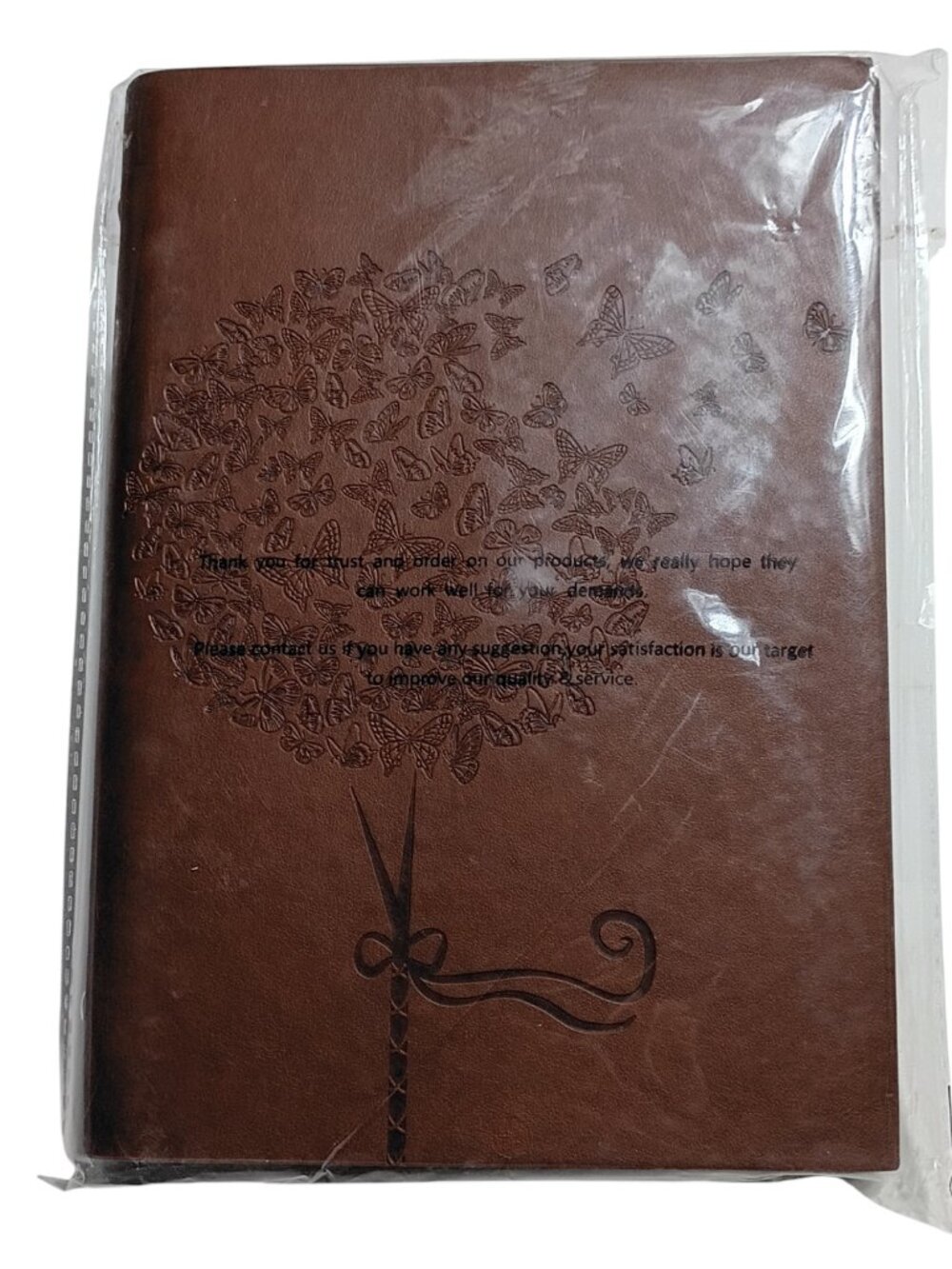 Brown Faux Leather Vintage-Style Refillable Binder Journal Metal Butterfly Charm